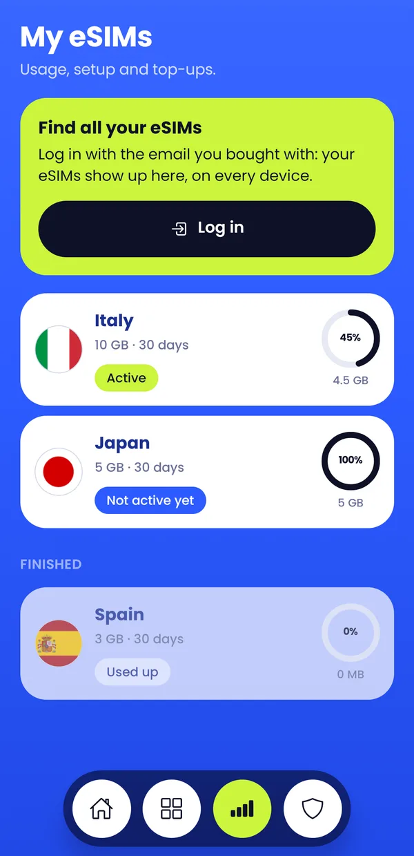 Your eSIMs on all your devices, with your account